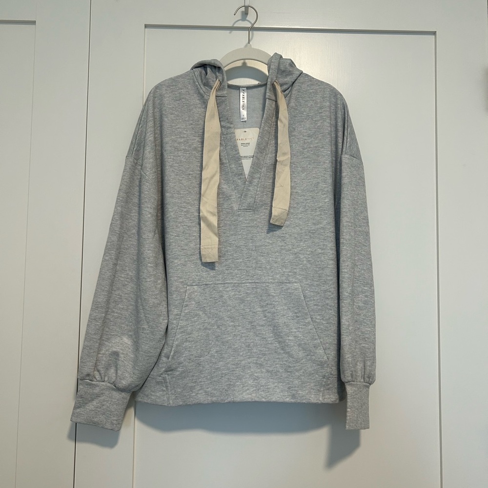 Fabletics Gray Hoodie with Cream Drawstrings